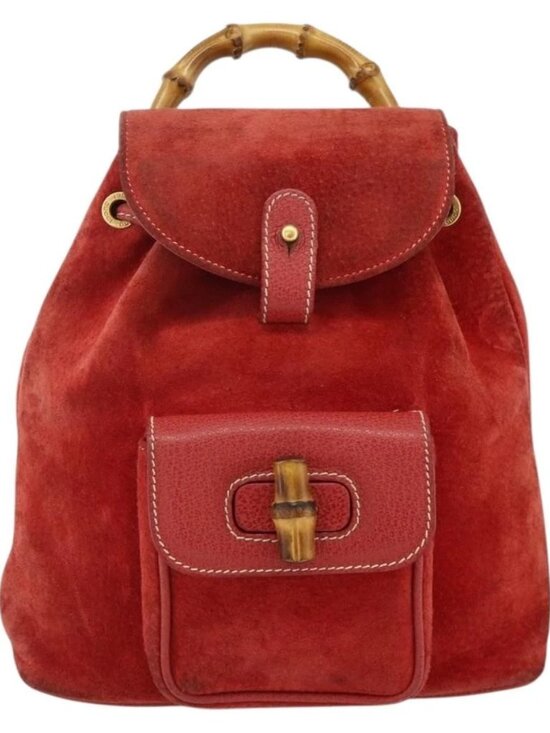 GUCCI Bamboo Backpack Suede Red Gold 003 2058 0030 Auth 175586 main image 11